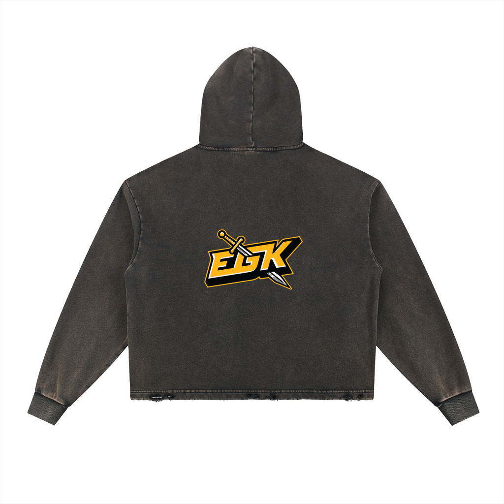 Vintage Washed Frayed-Hem Hoodie