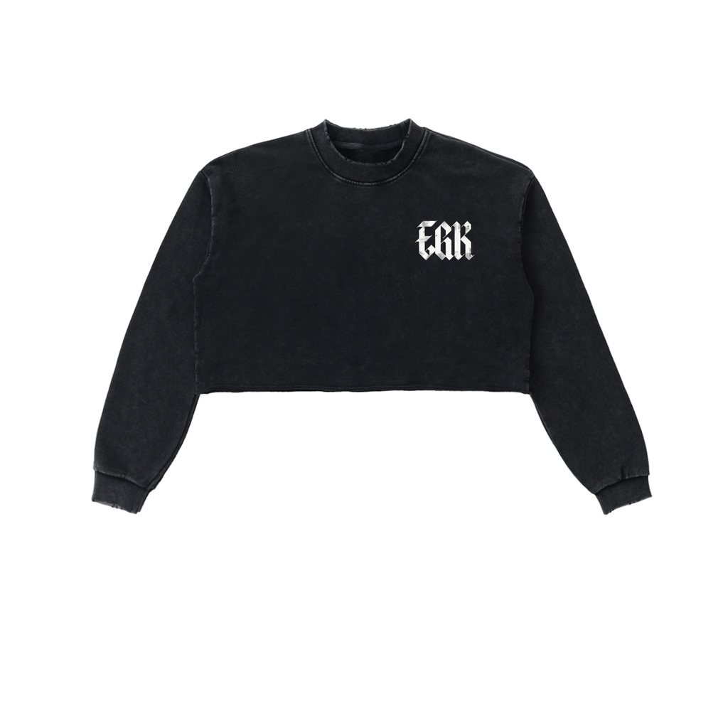 Snow Washed Raw Edge Cropped Sweatshirt